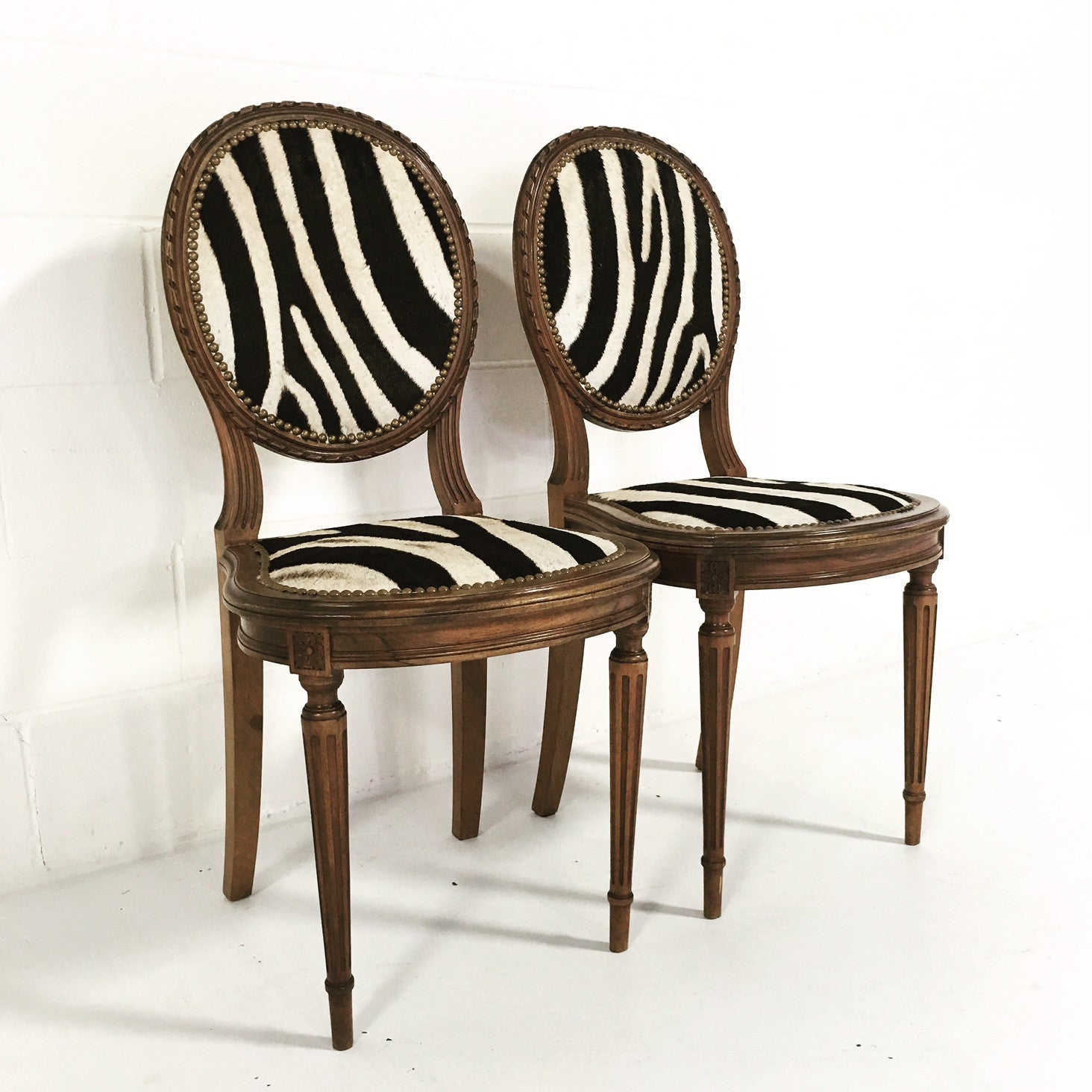Louis XVI Style Side Chairs in Zebra Hide - FORSYTH