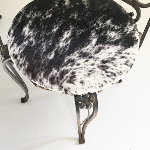 Vintage Iron Garden Chairs in Speckled Brazilian Cowhide - A Pair - FORSYTH