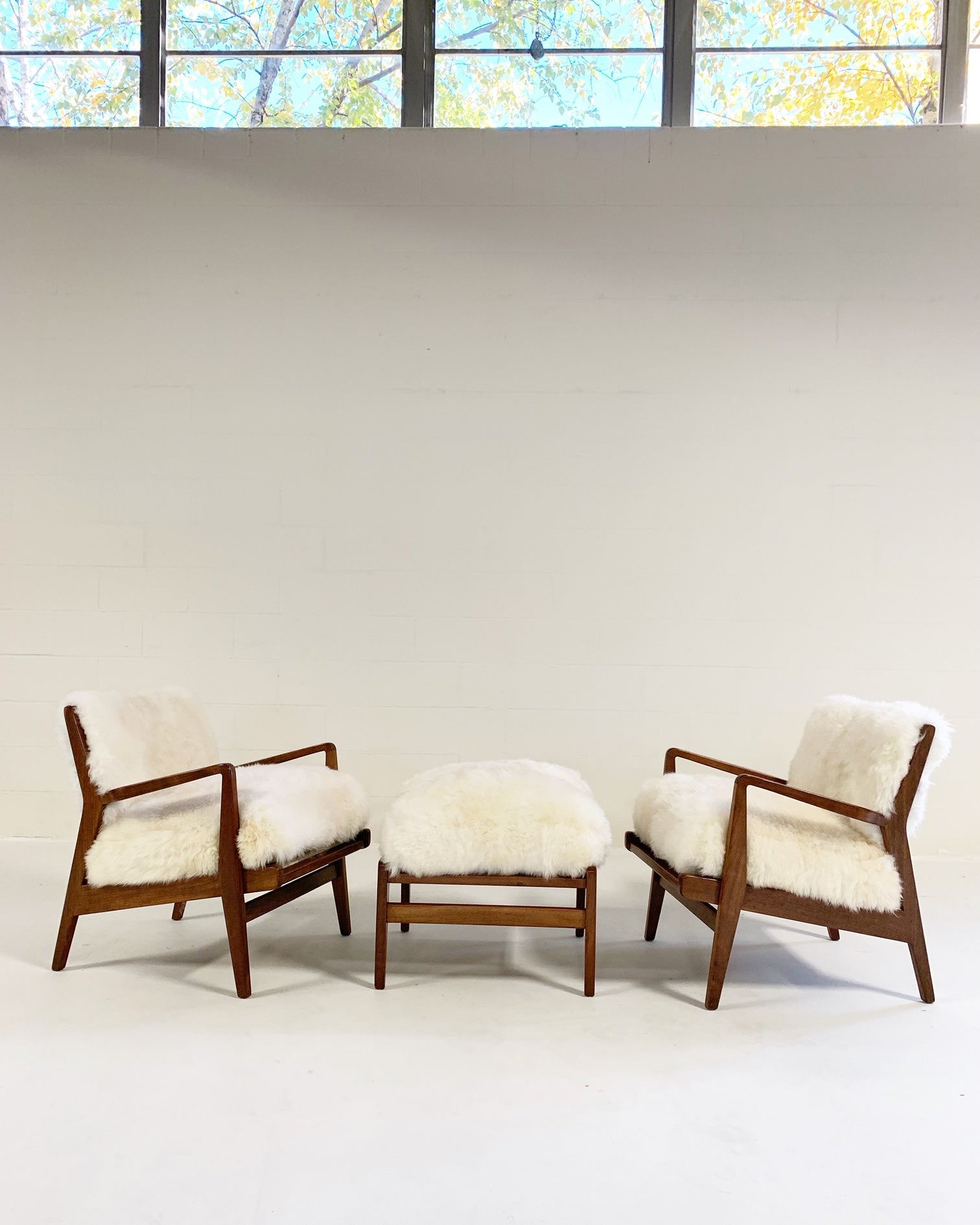 Lounge Chairs & Ottoman in Brazilian Sheepskin - FORSYTH