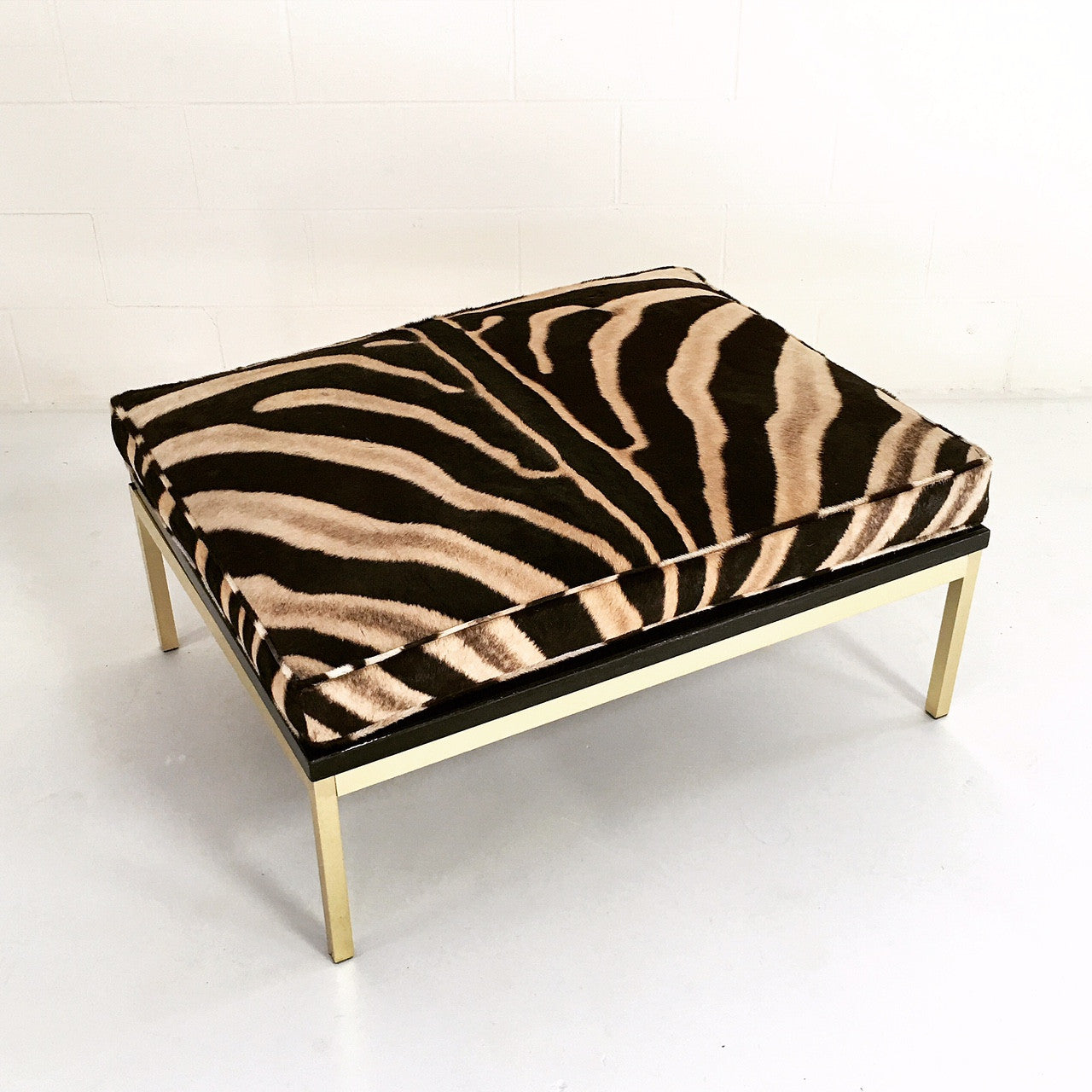 Knoll Style Zebra Hide and Brass Ottomans, pair - FORSYTH