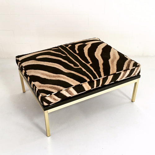 Knoll Style Zebra Hide and Brass Ottomans, pair - FORSYTH