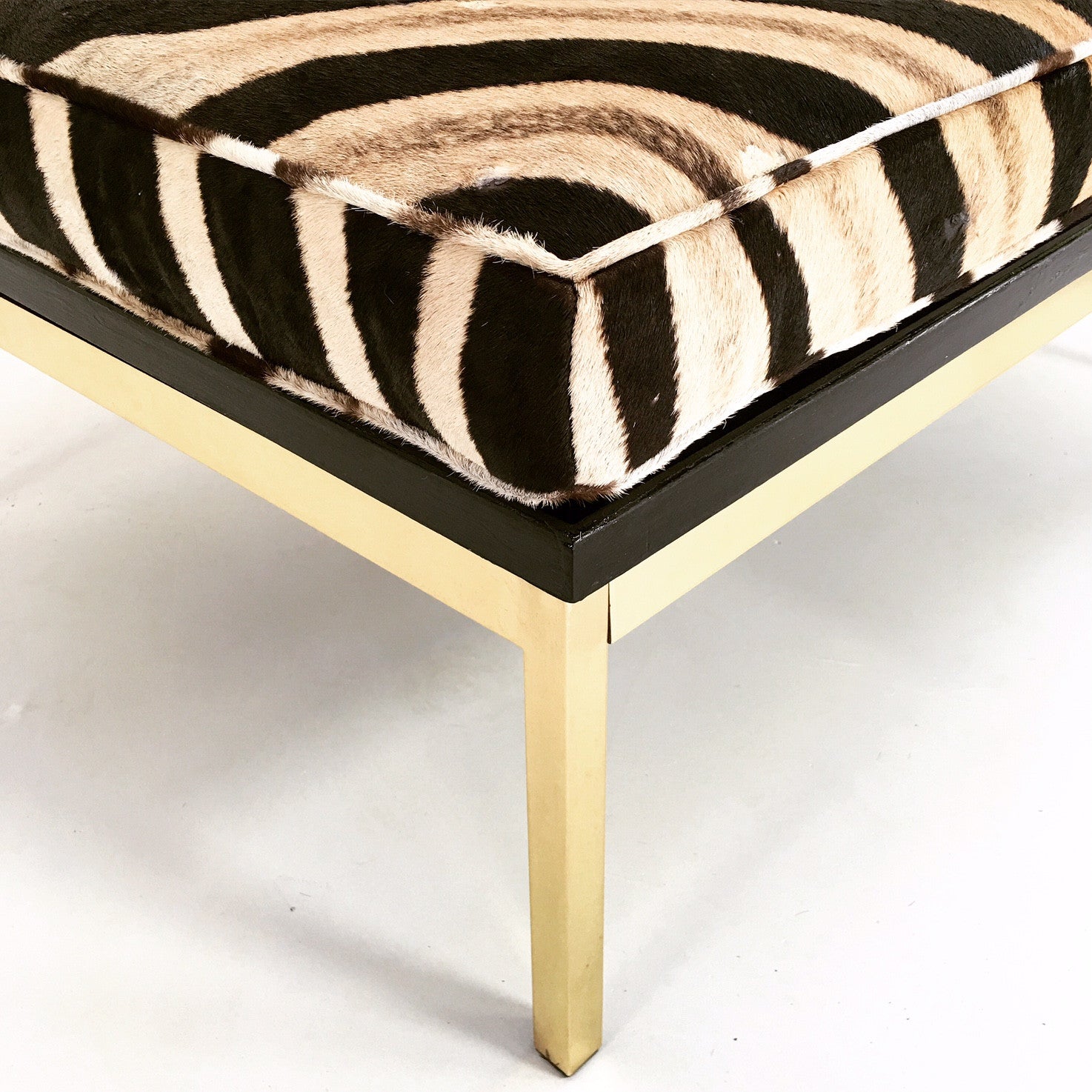 Knoll Style Zebra Hide and Brass Ottomans, pair - FORSYTH