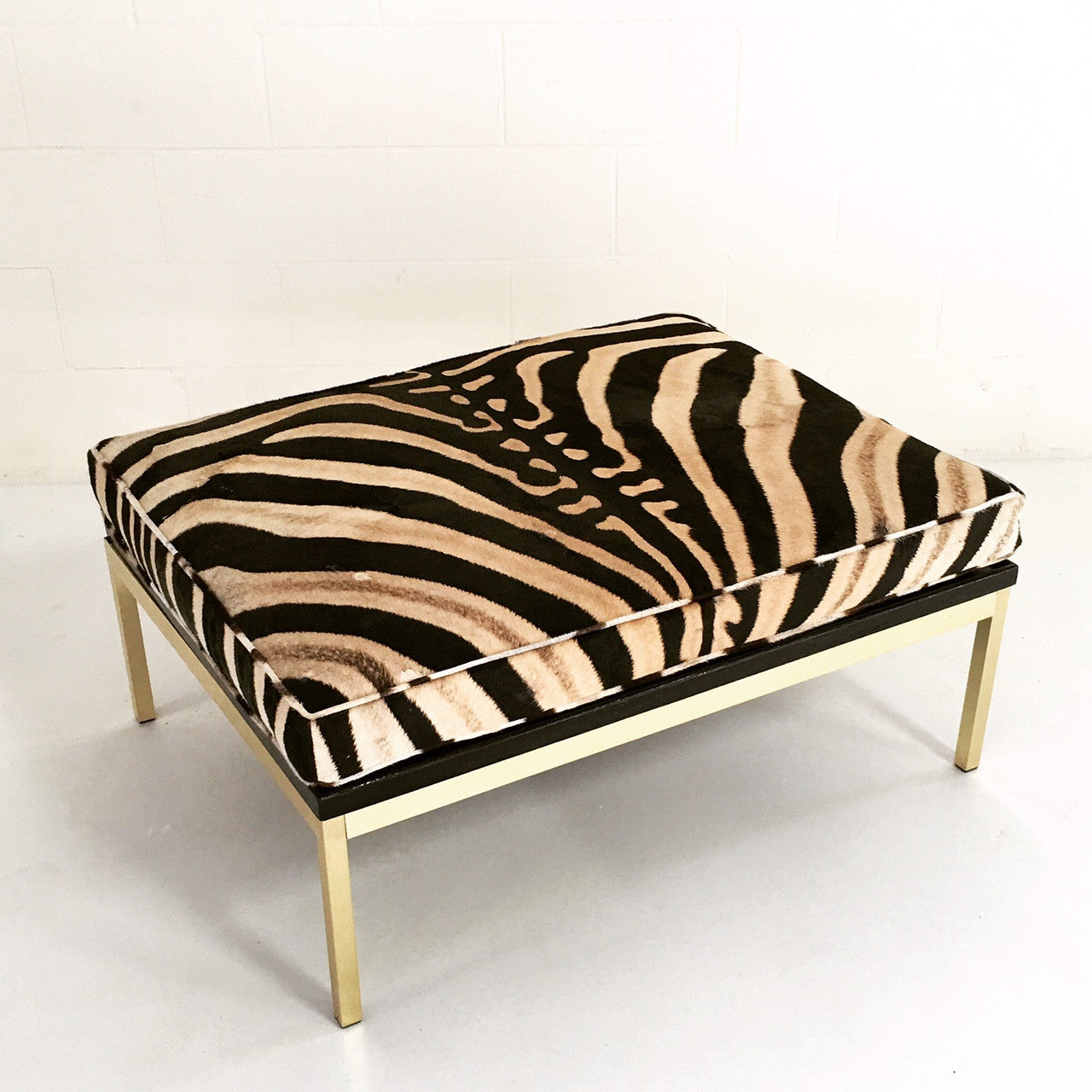 Knoll Style Zebra Hide and Brass Ottomans, pair - FORSYTH