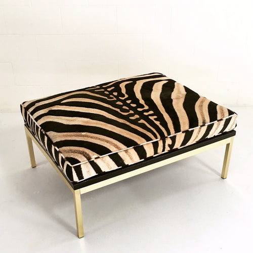 Knoll Style Zebra Hide and Brass Ottomans, pair - FORSYTH