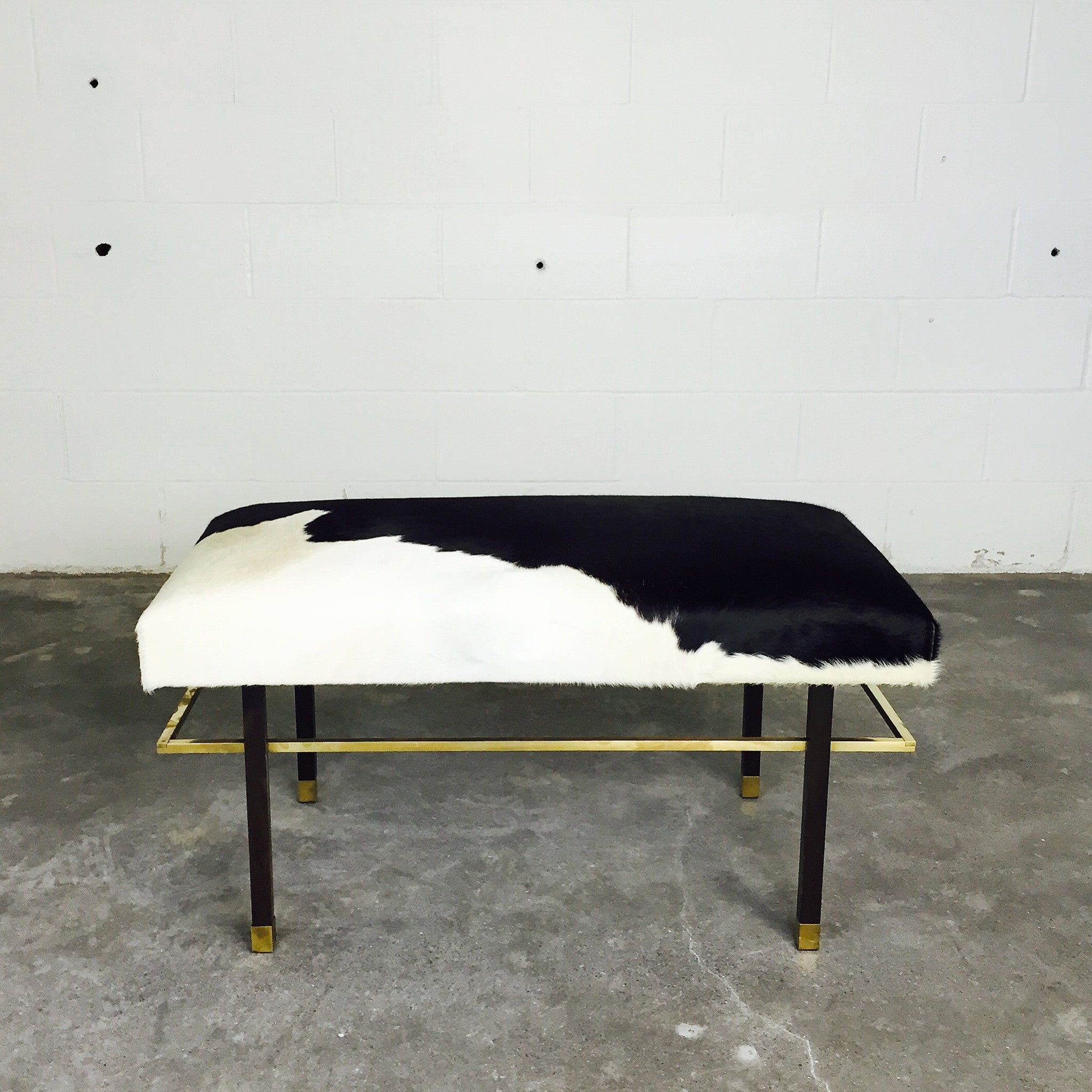 Mahogany and Brass Bench in Brazilian Cowhide - FORSYTH