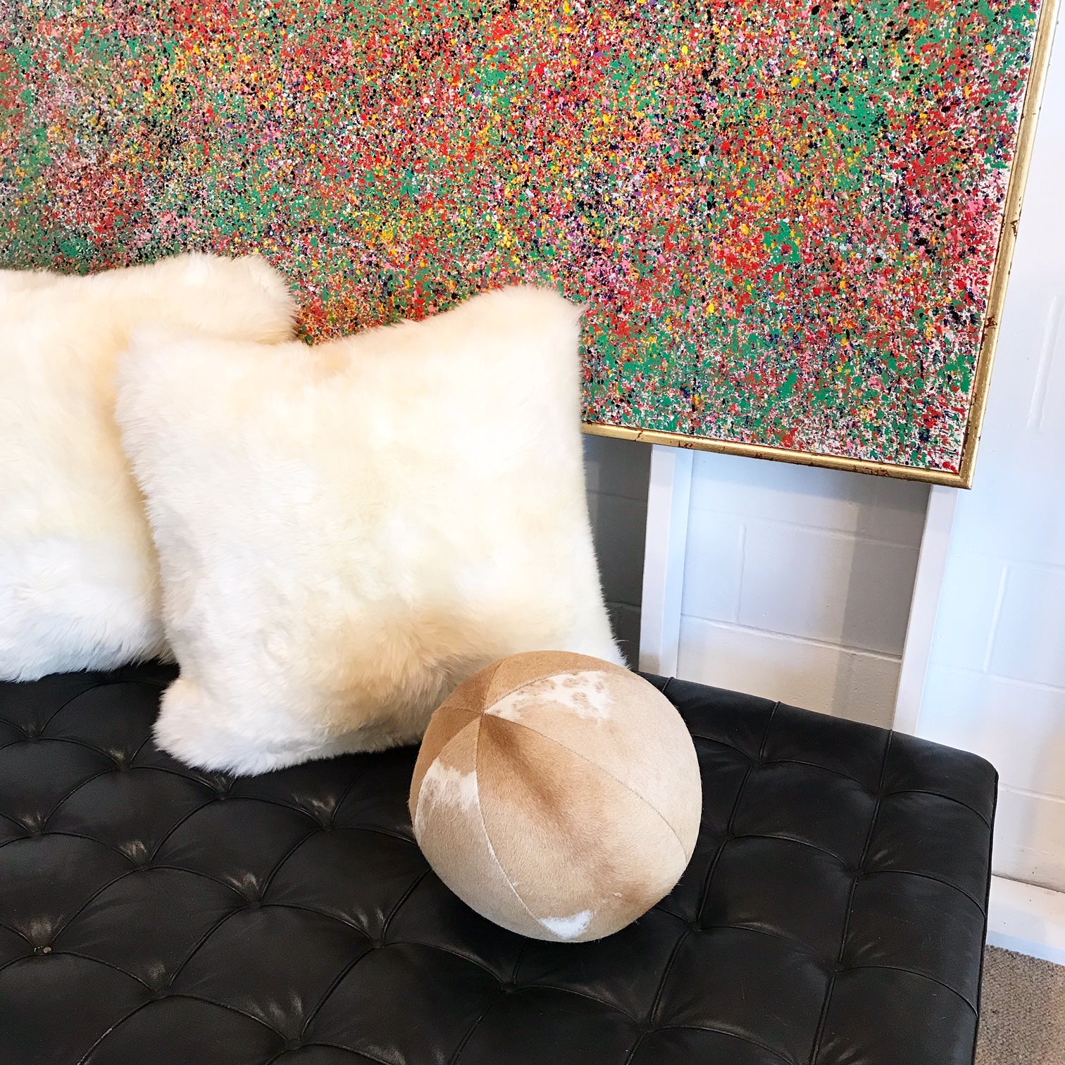 Palomino & White Cowhide Ball Pillow, 12" - FORSYTH