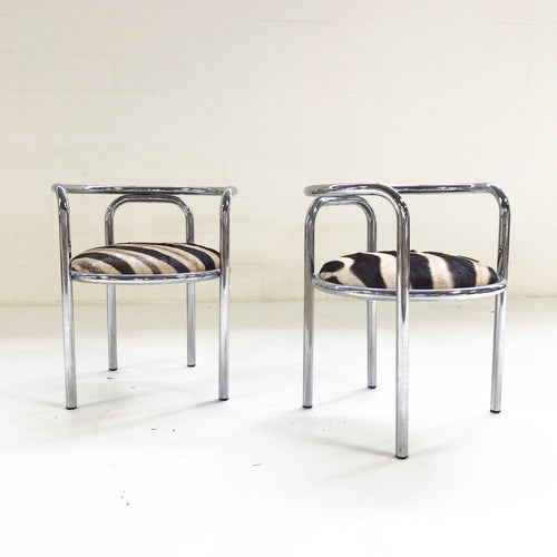 Danish Chrome Chairs in Zebra Hide, pair - FORSYTH