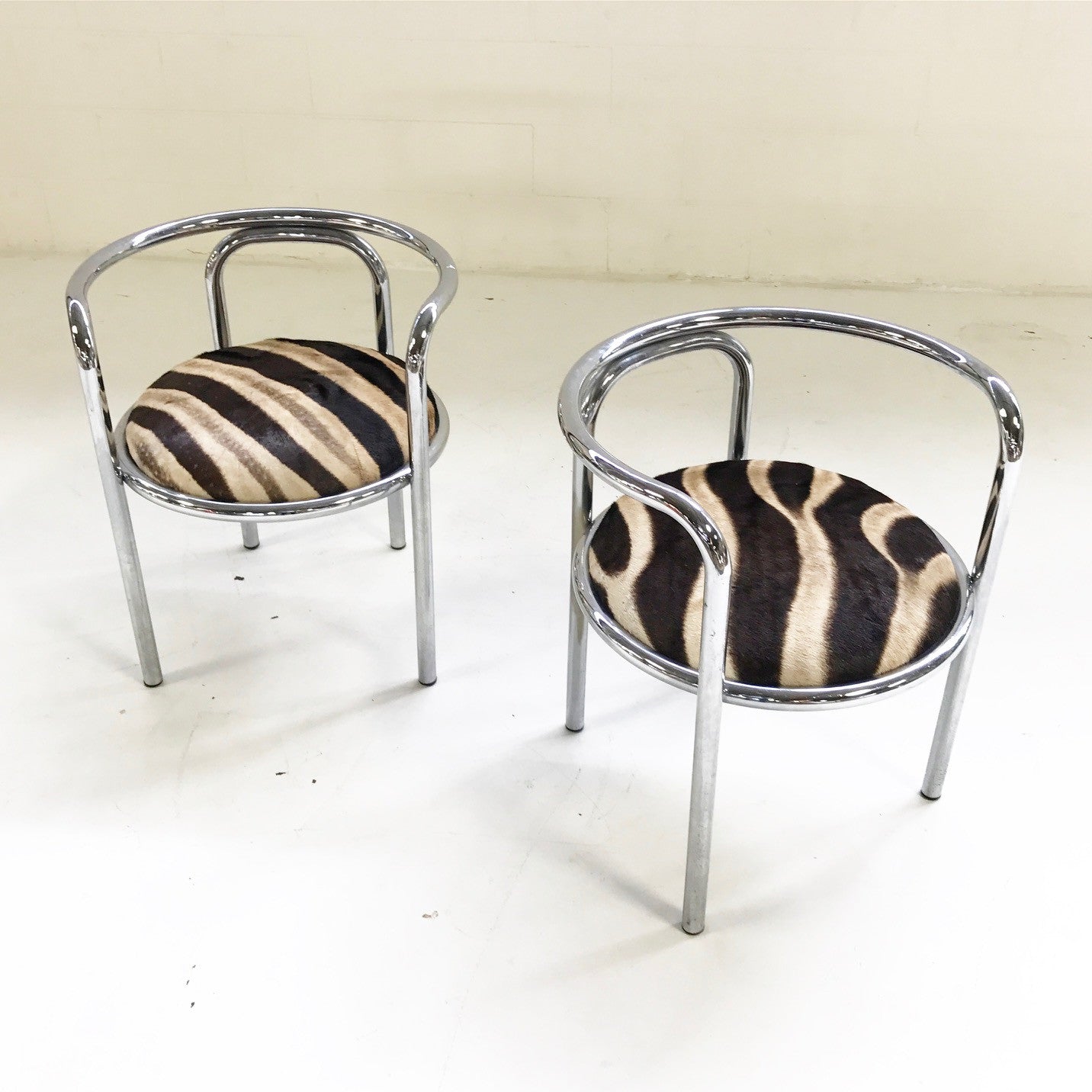 Danish Chrome Chairs in Zebra Hide, pair - FORSYTH