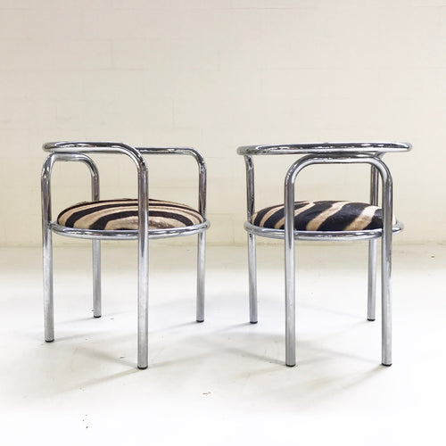 Danish Chrome Chairs in Zebra Hide, pair - FORSYTH