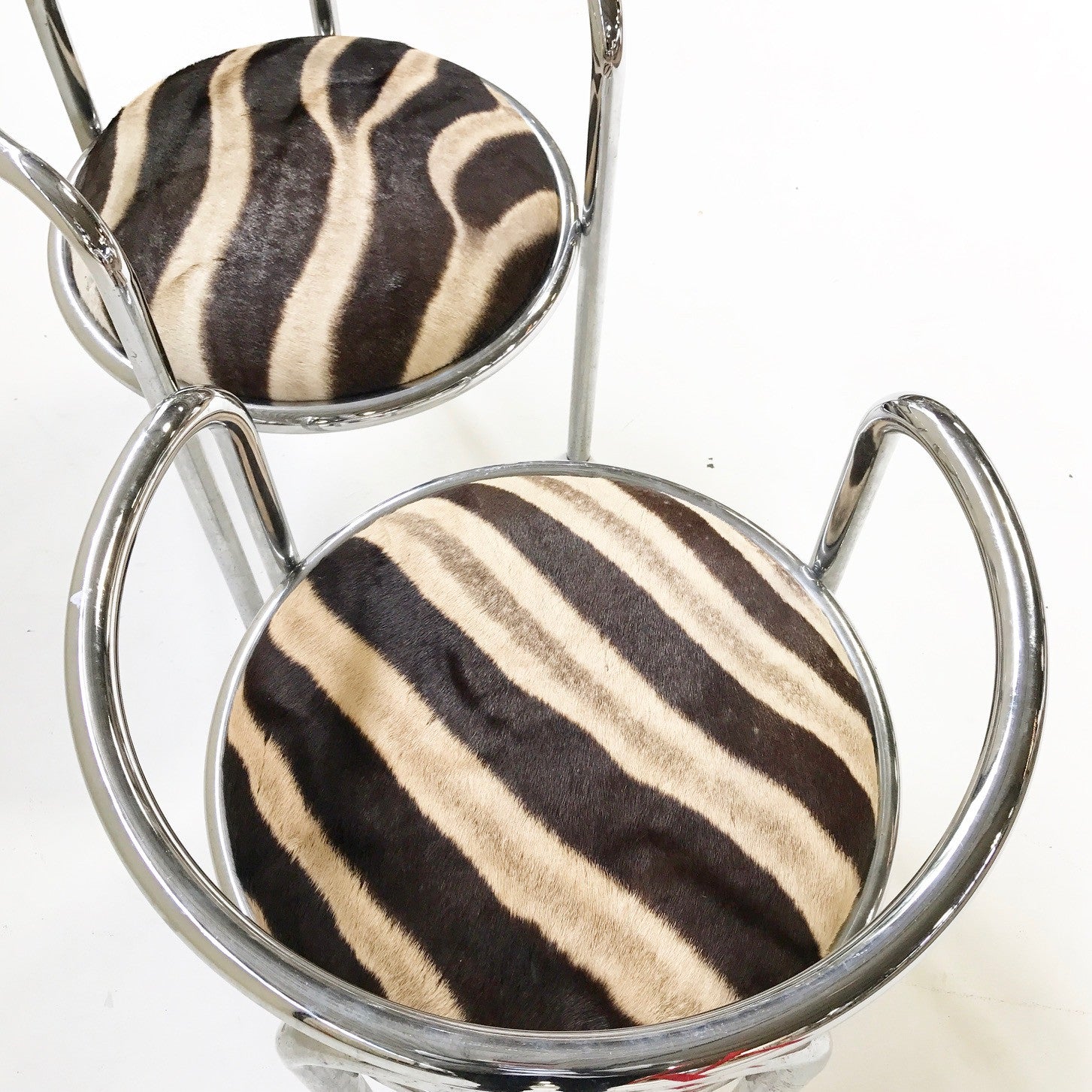 Danish Chrome Chairs in Zebra Hide, pair - FORSYTH