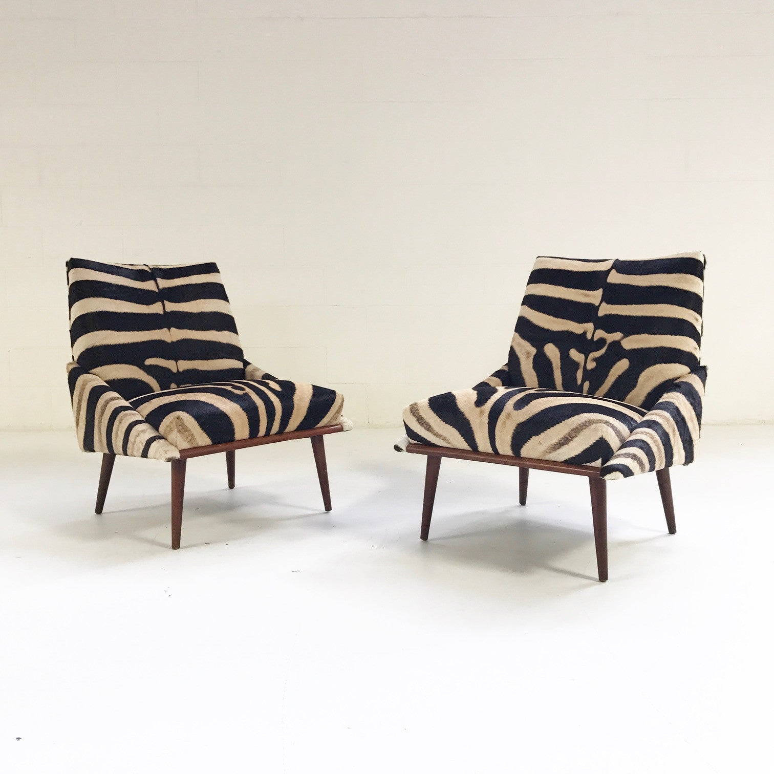 Lounge Chairs in Zebra Hide, pair - FORSYTH