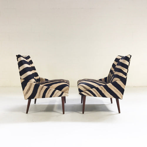 Lounge Chairs in Zebra Hide, pair - FORSYTH