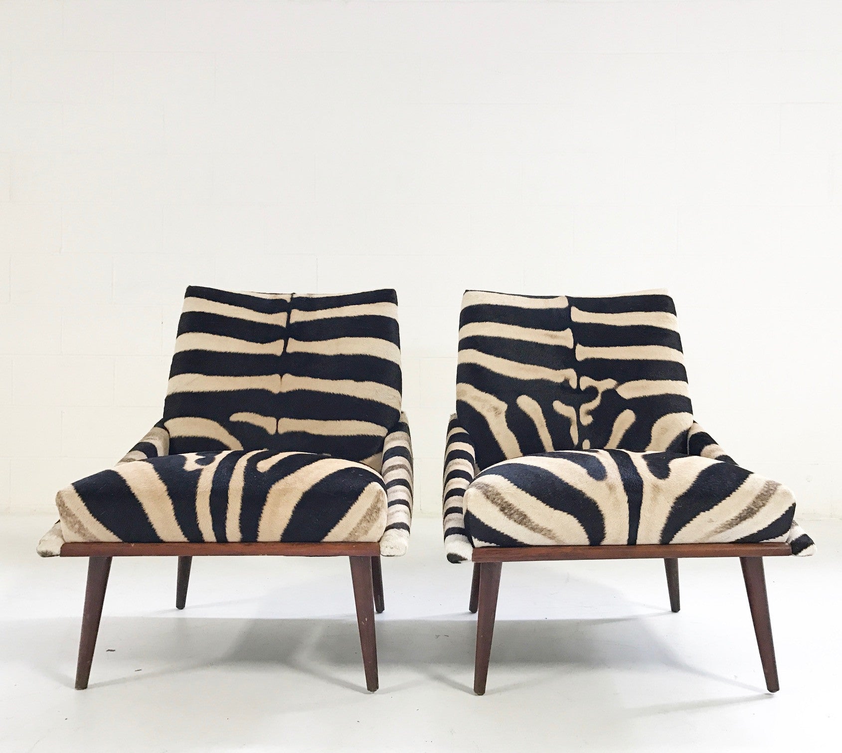 Lounge Chairs in Zebra Hide, pair - FORSYTH