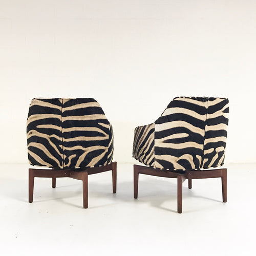 Walnut Swivel Chairs in Zebra Hide, pair - FORSYTH