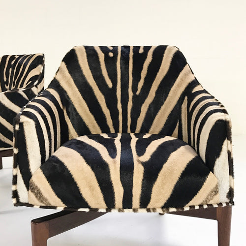 Walnut Swivel Chairs in Zebra Hide, pair - FORSYTH