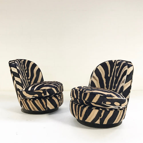 Swivel Tilt Slipper Chairs in Zebra Hide, pair - FORSYTH