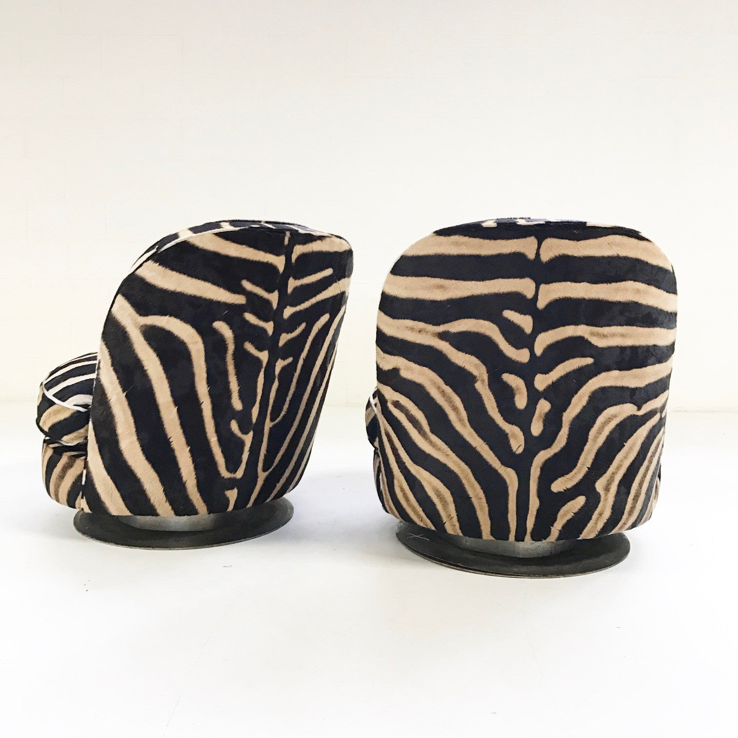 Swivel Tilt Slipper Chairs in Zebra Hide, pair - FORSYTH