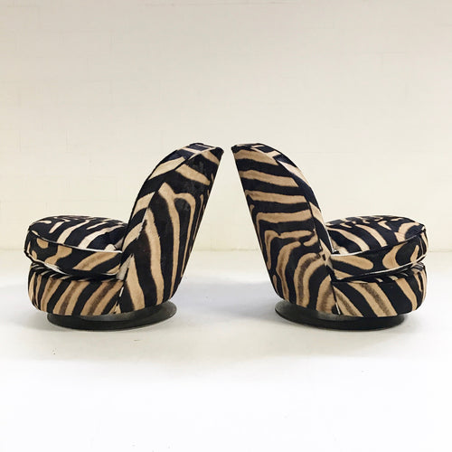 Swivel Tilt Slipper Chairs in Zebra Hide, pair - FORSYTH