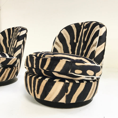 Swivel Tilt Slipper Chairs in Zebra Hide, pair - FORSYTH