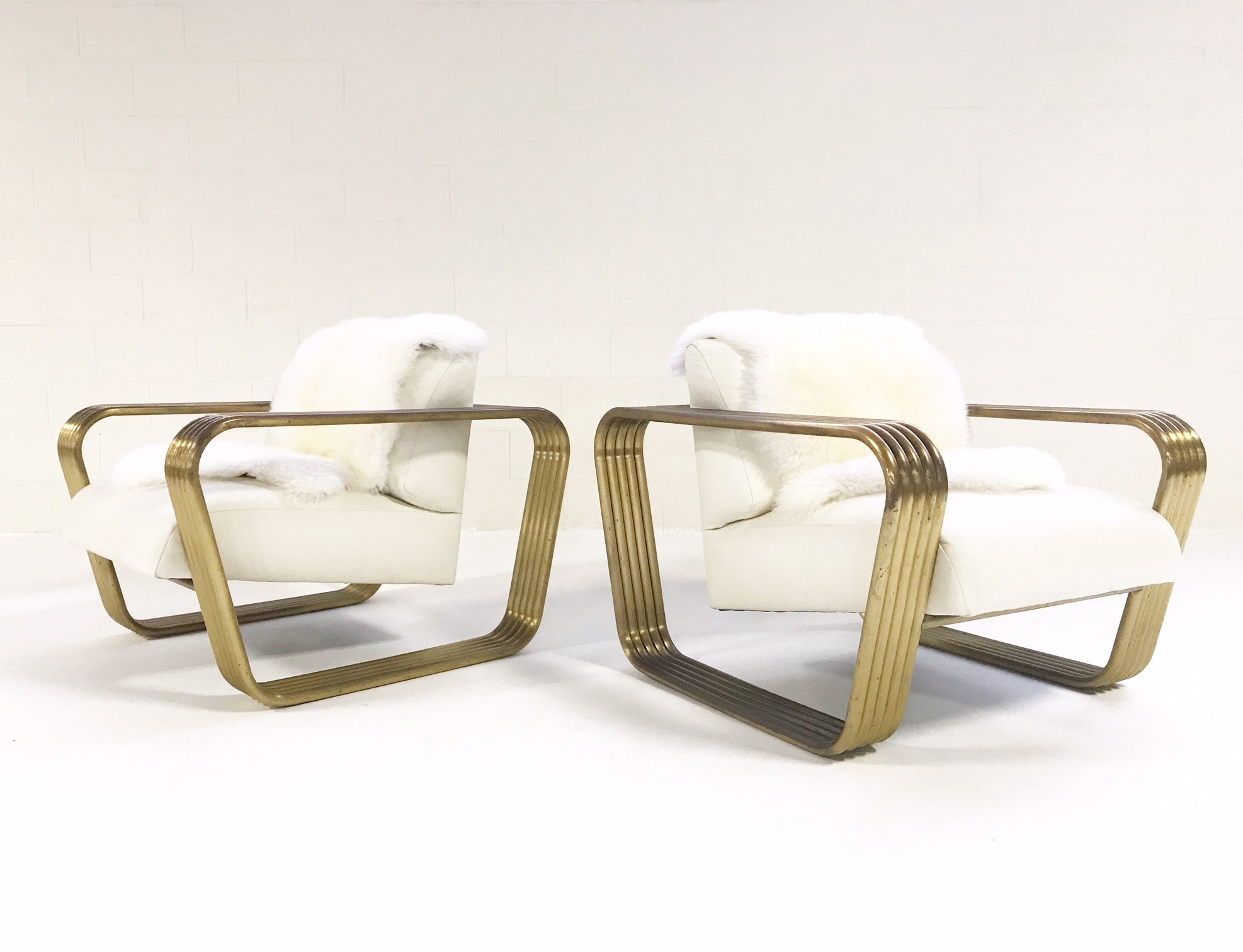 Lounge Chairs with New Zealand Sheepskins, pair - FORSYTH
