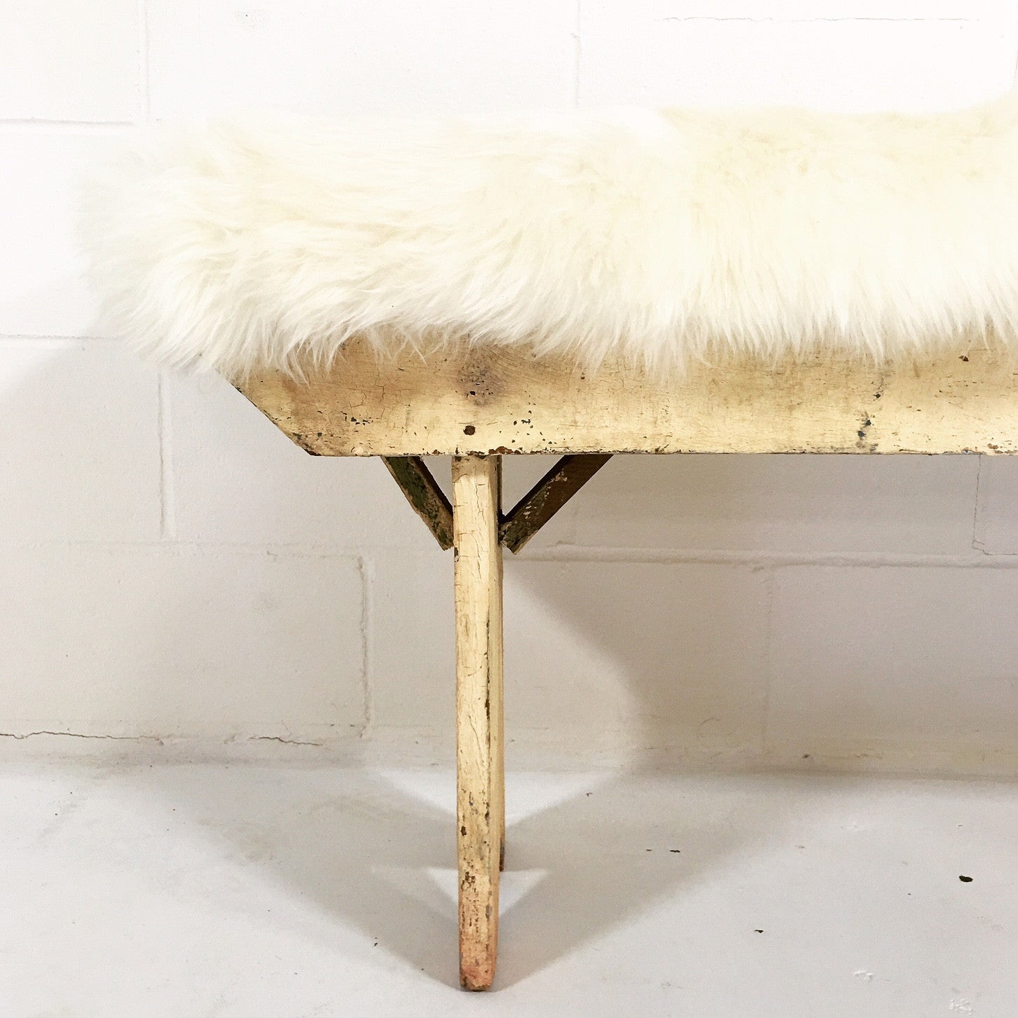 Farmhouse Bench with Sheepskin Cushion - FORSYTH