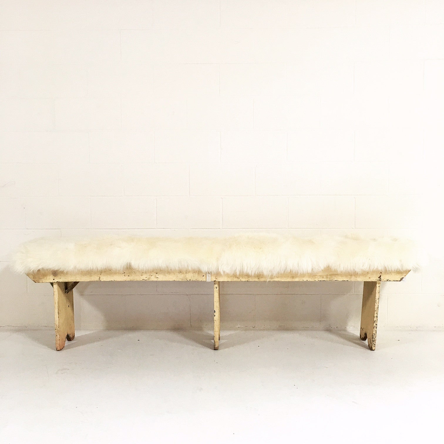 Farmhouse Bench with Sheepskin Cushion - FORSYTH