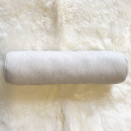 Ivory Cowhide Bolster Pillow, 20" - FORSYTH
