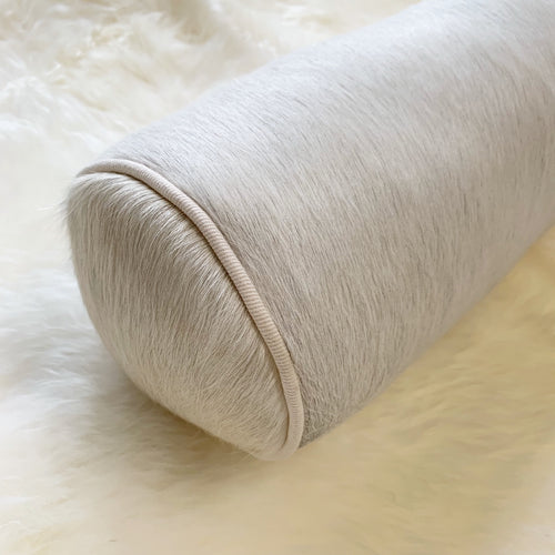 Ivory Cowhide Bolster Pillow, 20" - FORSYTH