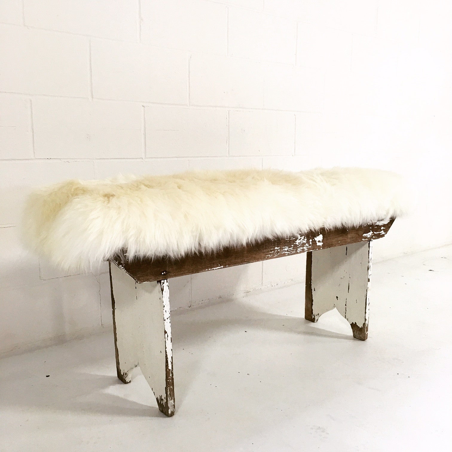 Farmhouse Bench with Sheepskin Cushion - FORSYTH