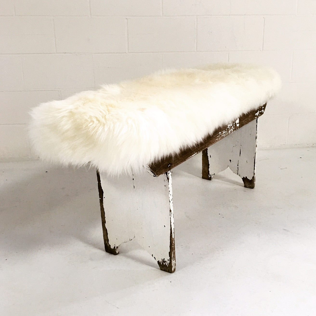 Farmhouse Bench with Sheepskin Cushion - FORSYTH