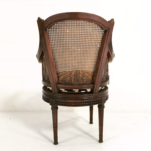 Antique Bergere Swivel Chair in Zebra Hide - FORSYTH