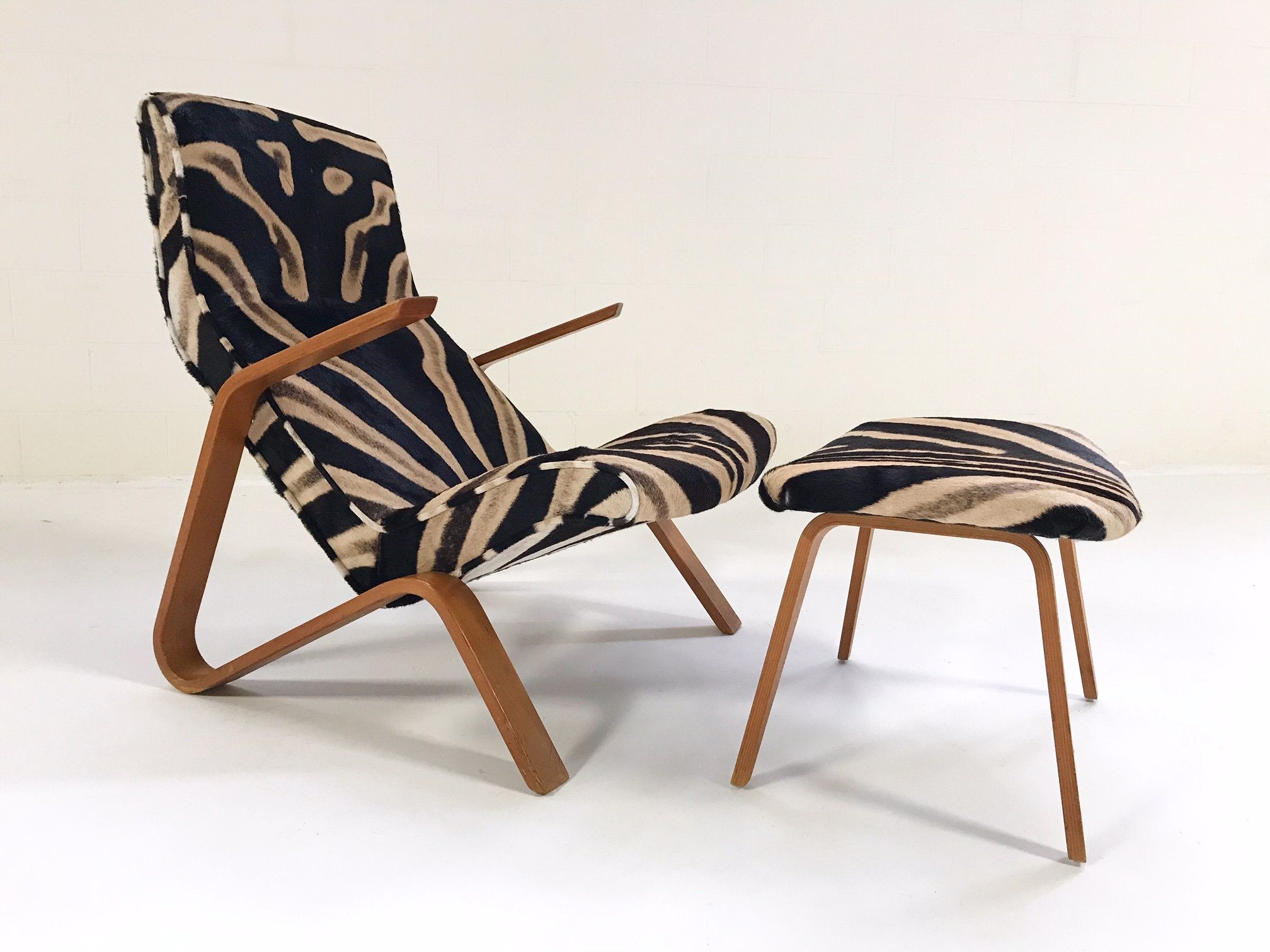 Grasshopper Chair and Ottoman in Zebra Hide - FORSYTH