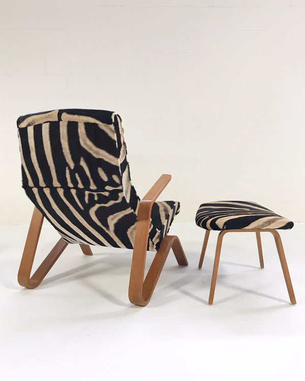 Grasshopper Chair and Ottoman in Zebra Hide - FORSYTH