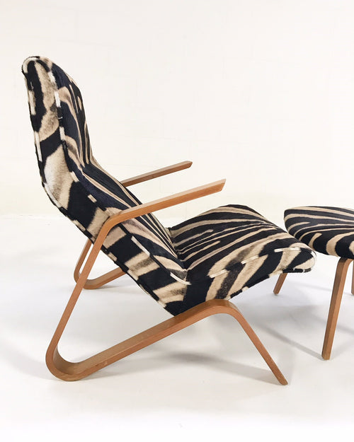 Grasshopper Chair and Ottoman in Zebra Hide - FORSYTH