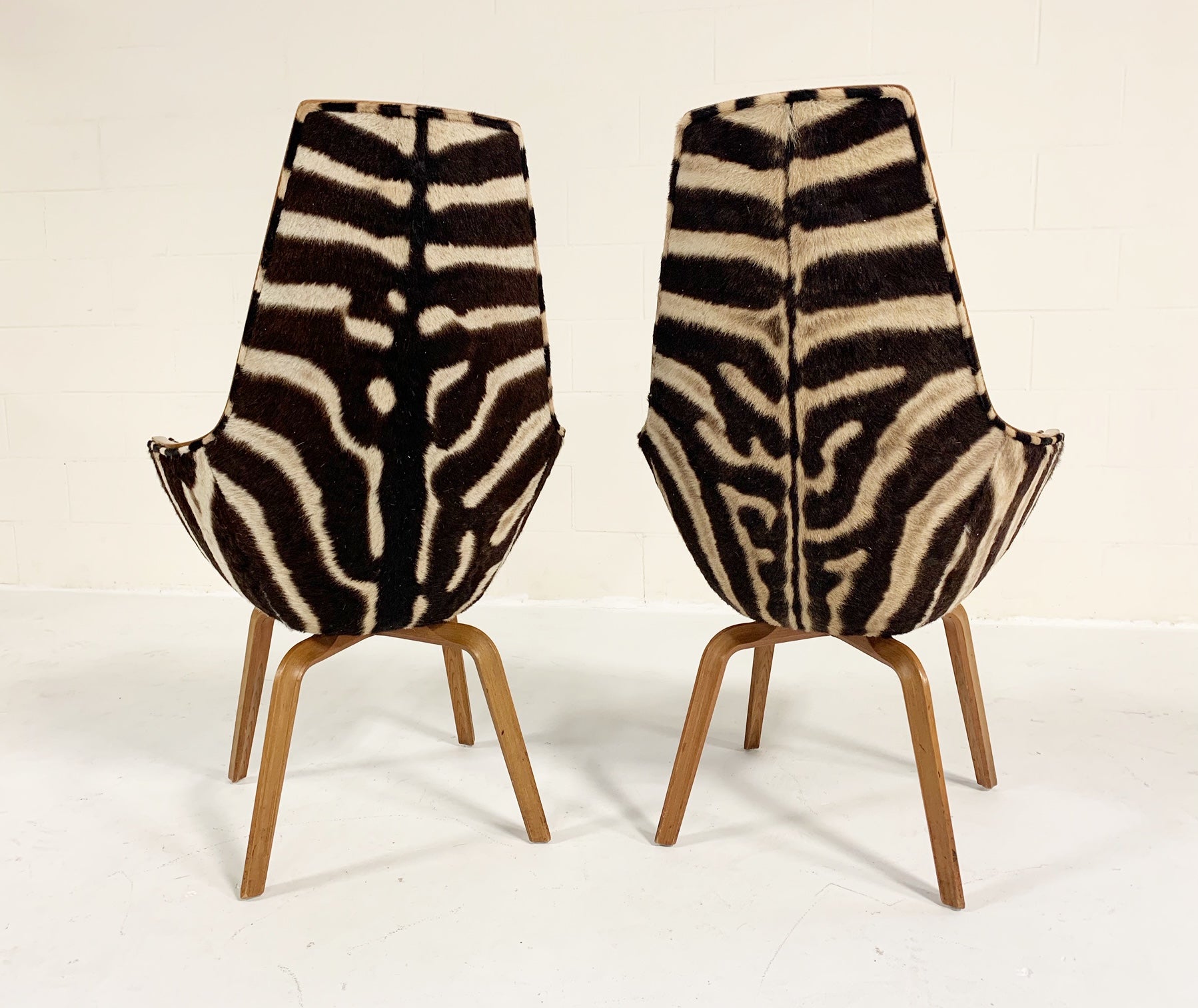 Rare Giraffe Chairs in Zebra Hide, pair - FORSYTH