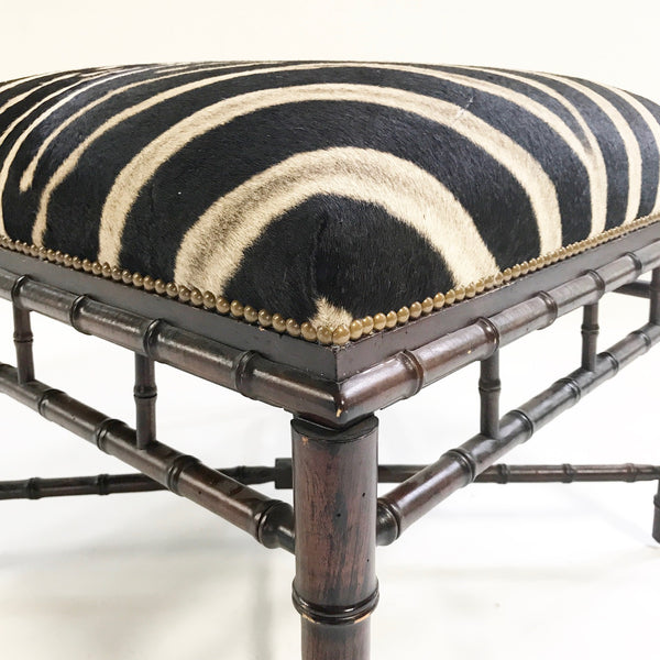 Chinoiserie Style Ottoman in Zebra Hide - FORSYTH