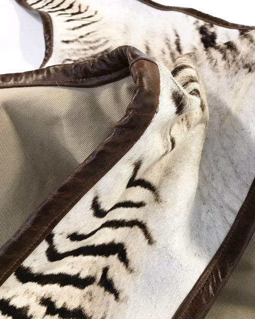 Zebra Hide Rug, Trimmed in Leather - FORSYTH