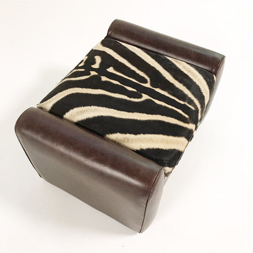 Vintage Ottoman Restored in Leather with Zebra Hide Cushion - FORSYTH