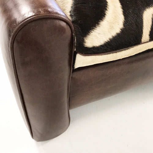 Vintage Ottoman Restored in Leather with Zebra Hide Cushion - FORSYTH