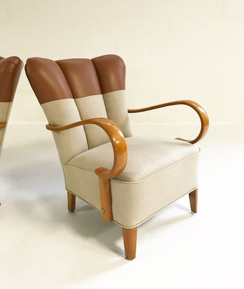 Italian Bentwood Armchairs in Loro Piana Leather and Linen, pair - FORSYTH