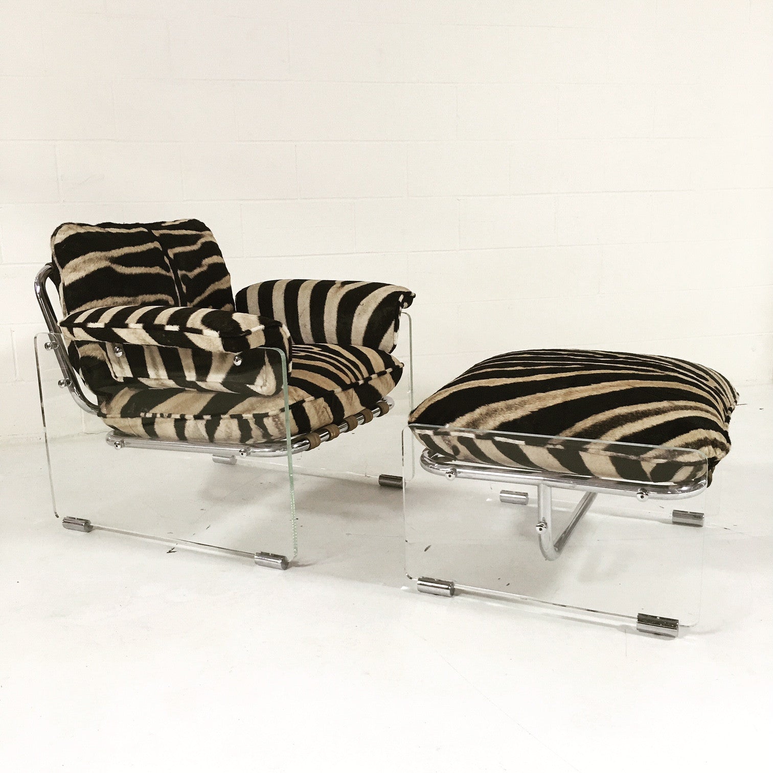 Argenta Lounge Chair and Ottoman in Zebra Hide - FORSYTH