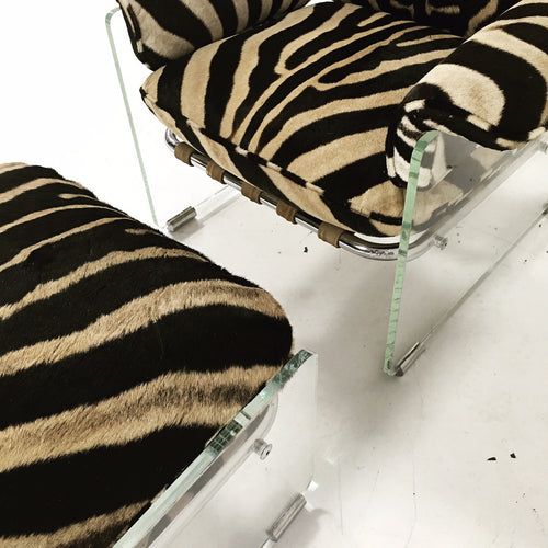 Argenta Lounge Chair and Ottoman in Zebra Hide - FORSYTH