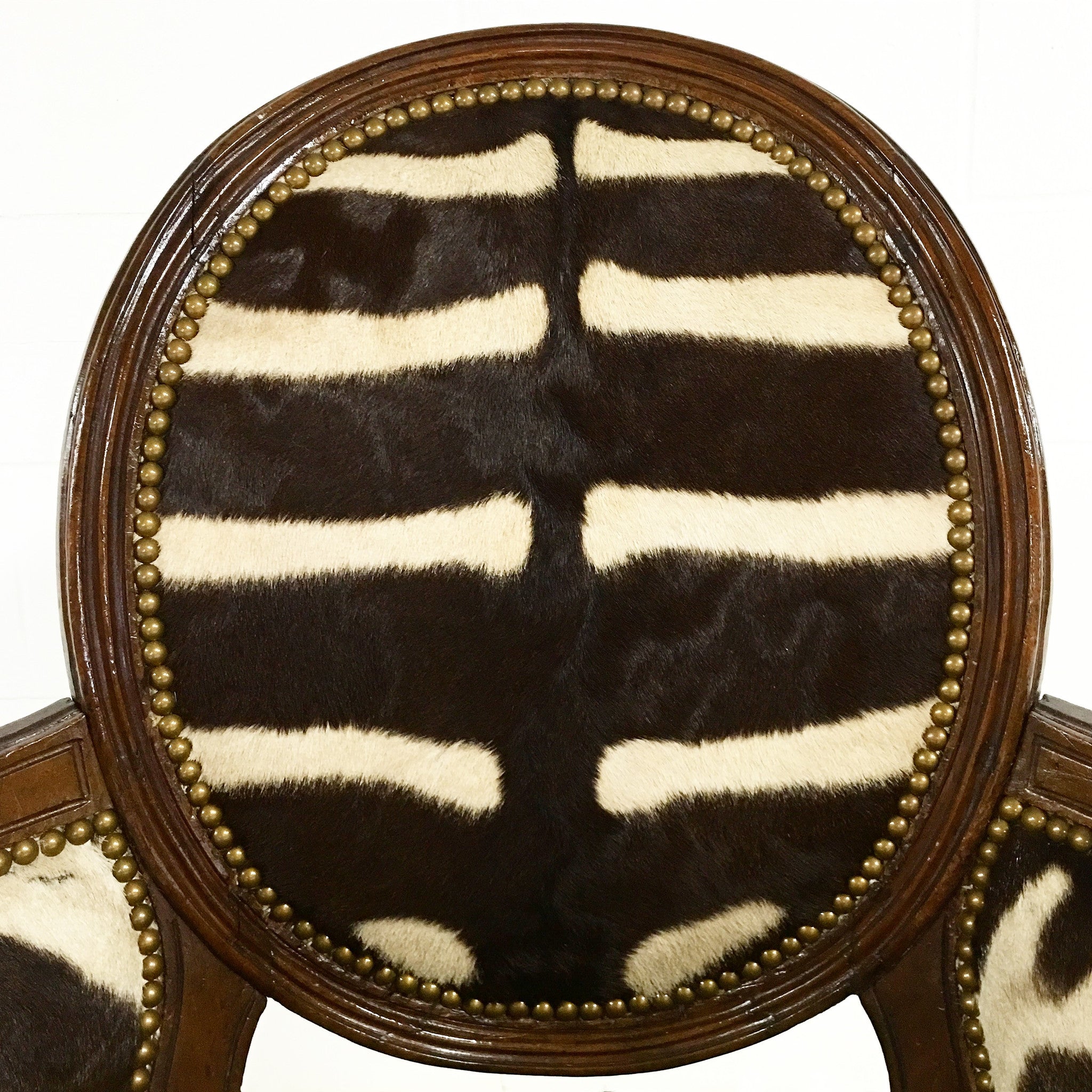 Louis XVI Style Walnut Bergere in Zebra Hide - FORSYTH