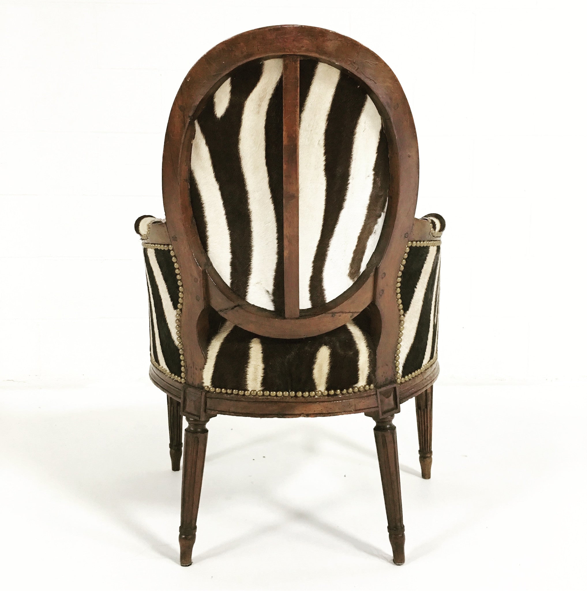 Louis XVI Style Walnut Bergere in Zebra Hide - FORSYTH