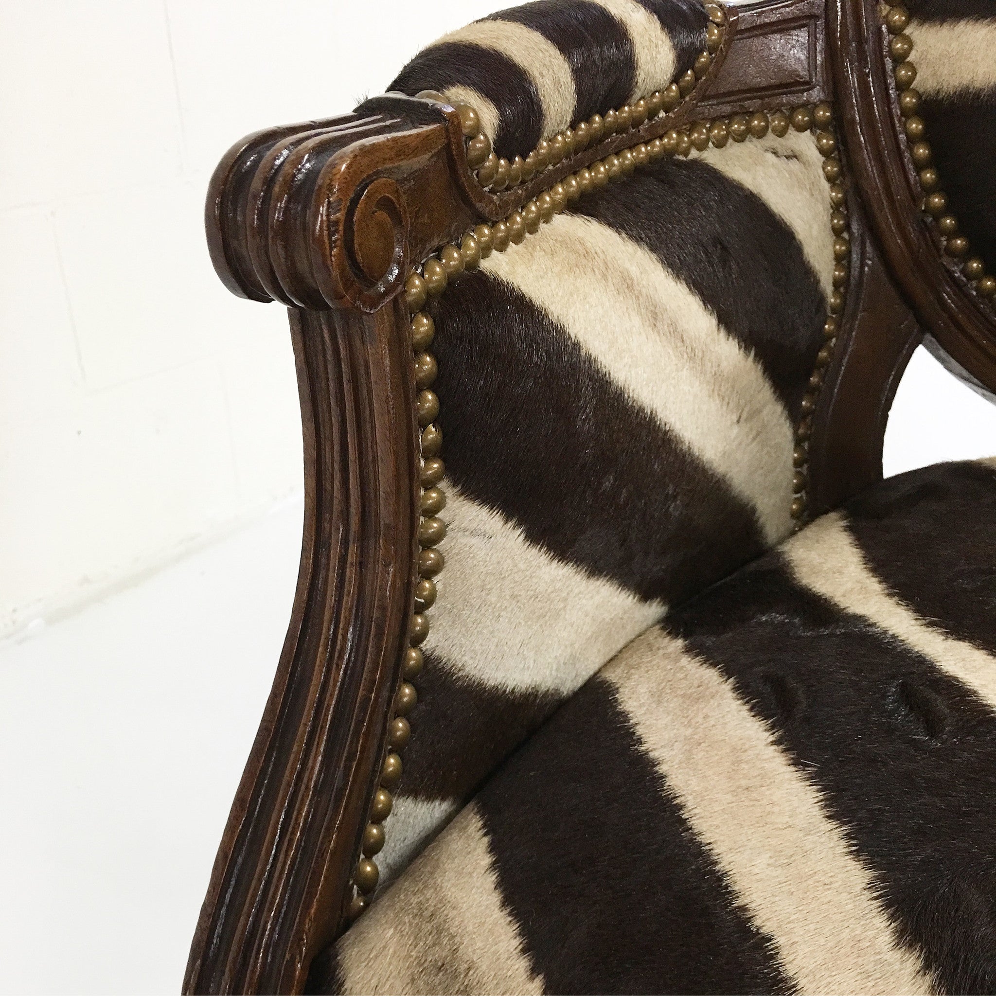 Louis XVI Style Walnut Bergere in Zebra Hide - FORSYTH