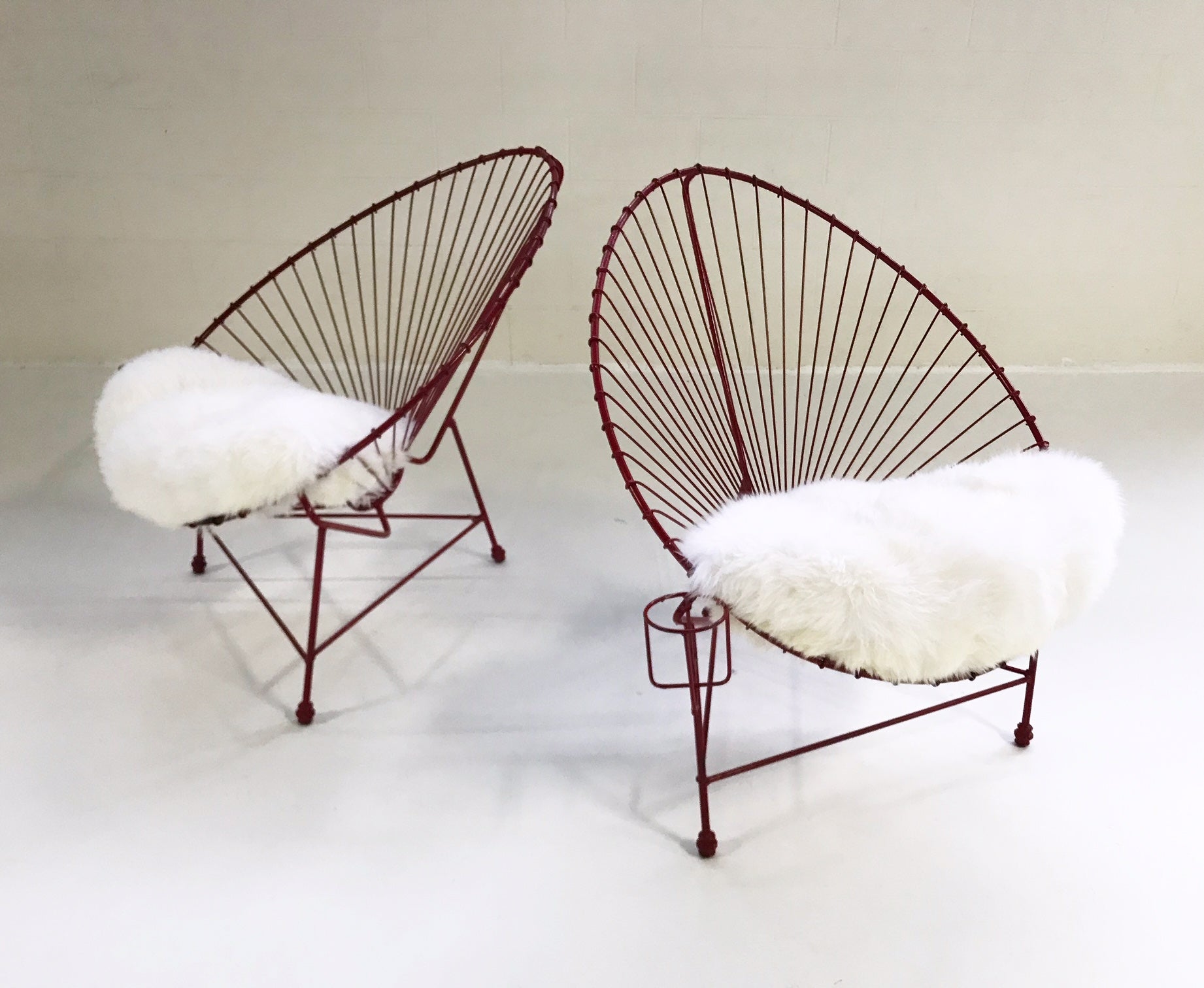 Papasan Chairs with Sheepskin Cushions, pair - FORSYTH