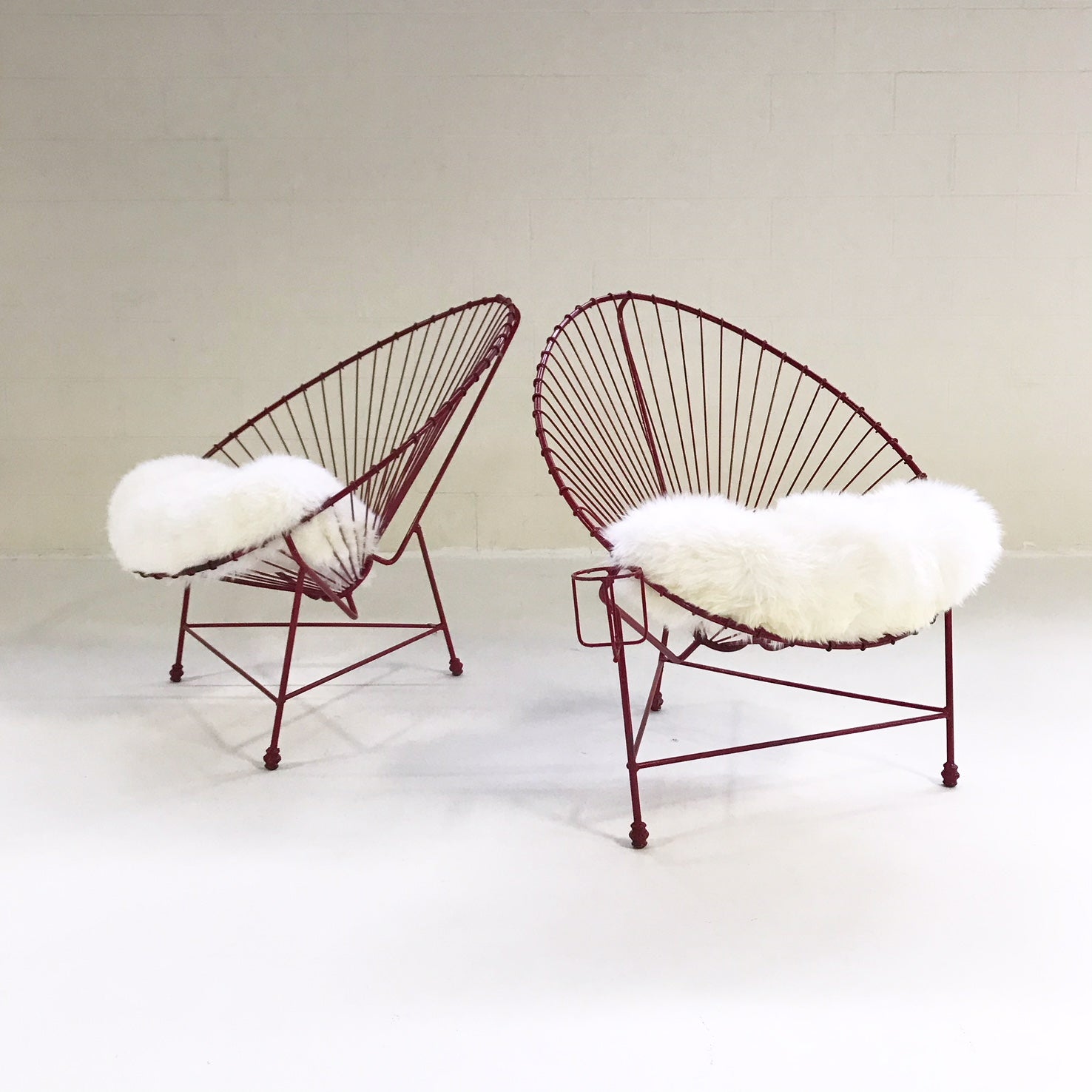Papasan Chairs with Sheepskin Cushions, pair - FORSYTH