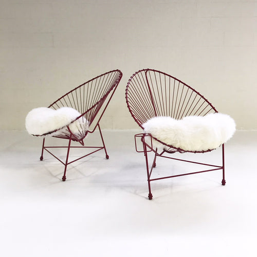 Papasan Chairs with Sheepskin Cushions, pair - FORSYTH