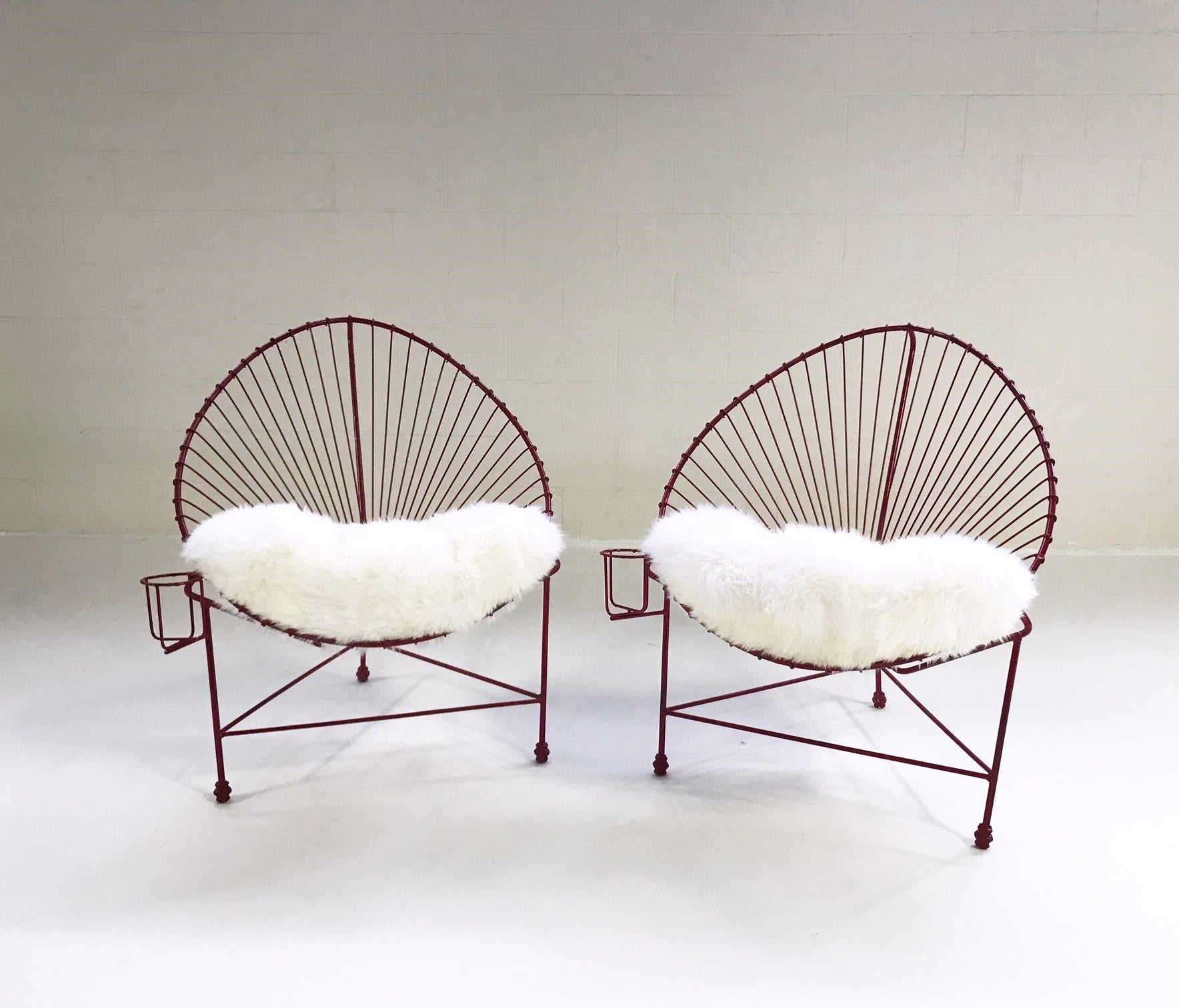 Papasan Chairs with Sheepskin Cushions, pair - FORSYTH
