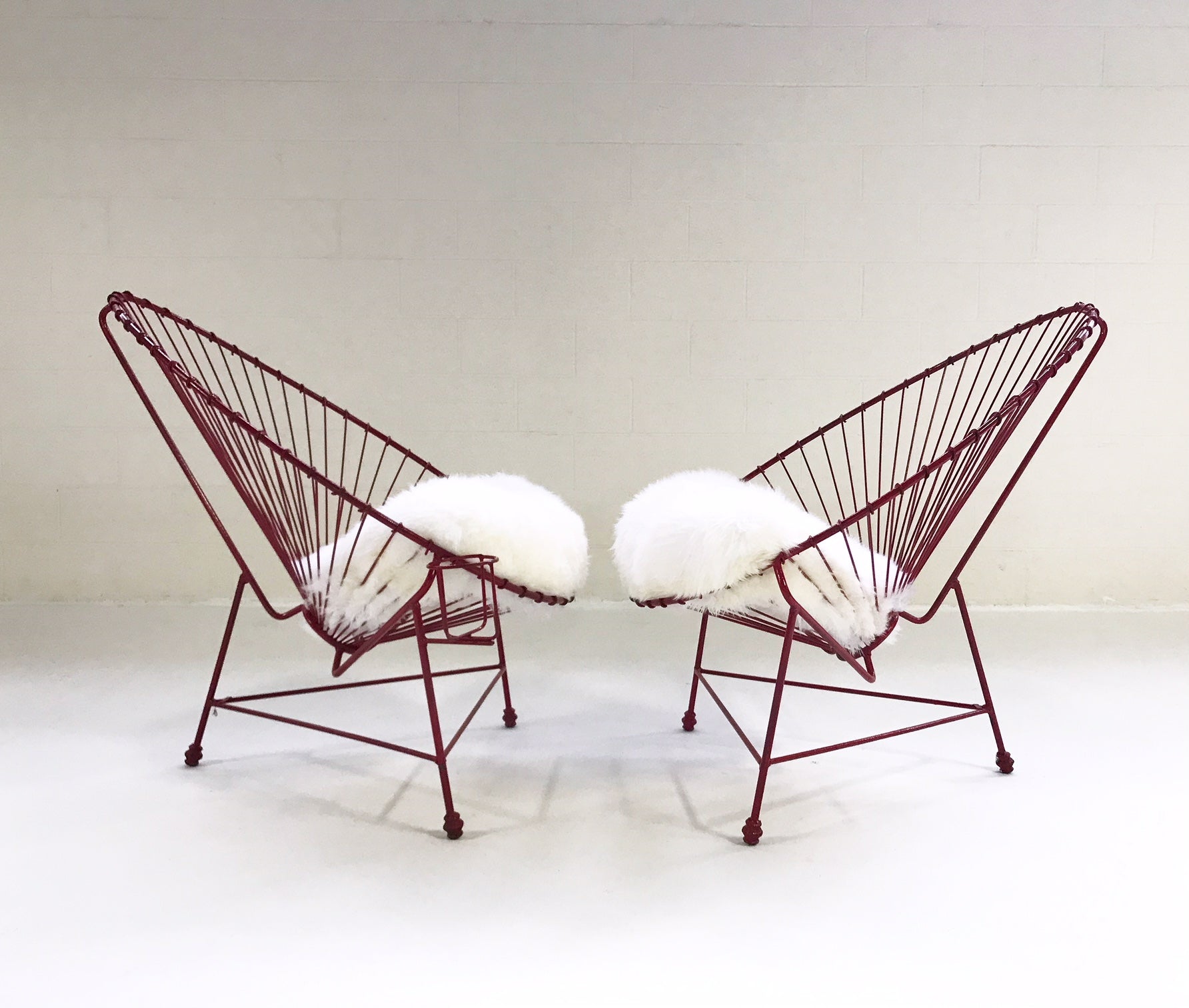 Papasan Chairs with Sheepskin Cushions, pair - FORSYTH
